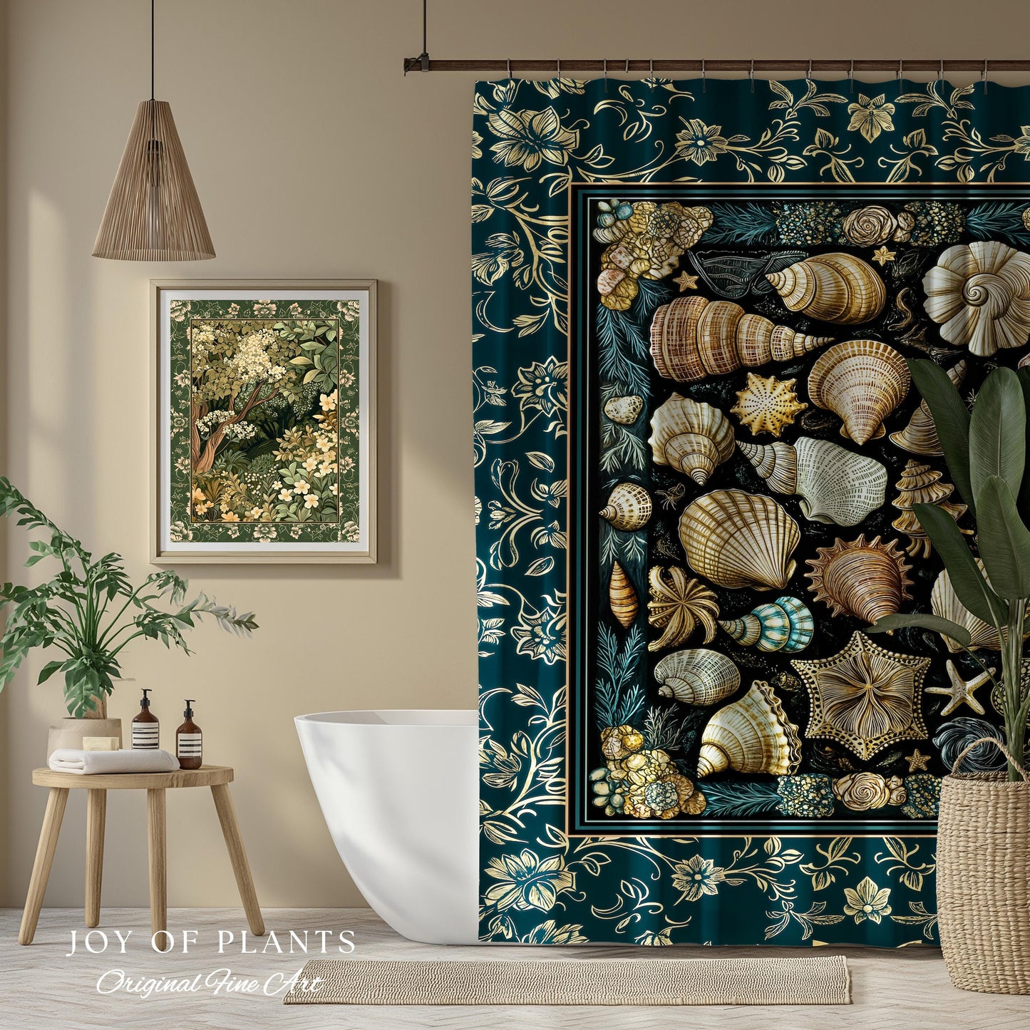 Maximalist Seashell Nautical Shower Curtain | Mermaidcore Coastal Bathroom Crustacean Inspired Beach House Summer Marine Bath Accessory |