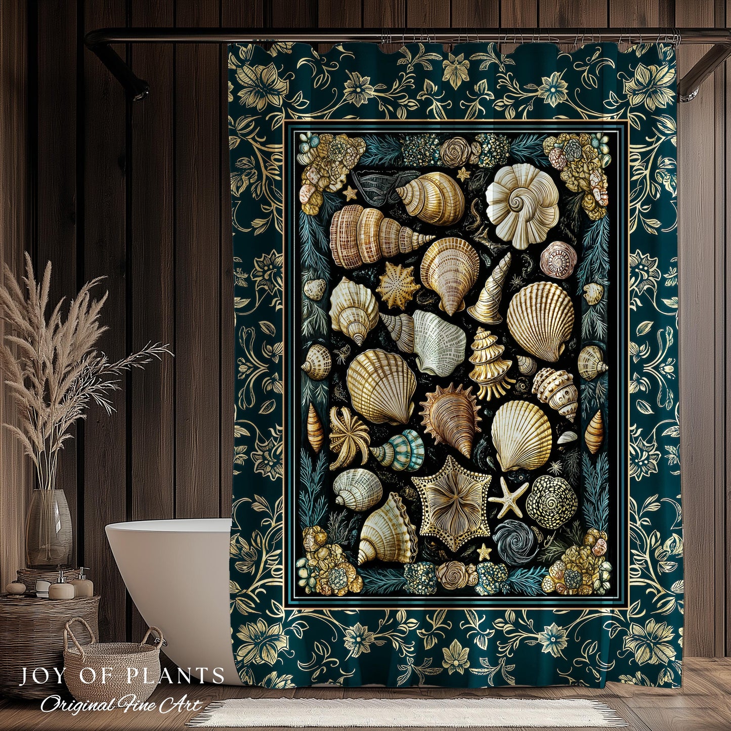 Maximalist Seashell Nautical Shower Curtain | Mermaidcore Coastal Bathroom Crustacean Inspired Beach House Summer Marine Bath Accessory |