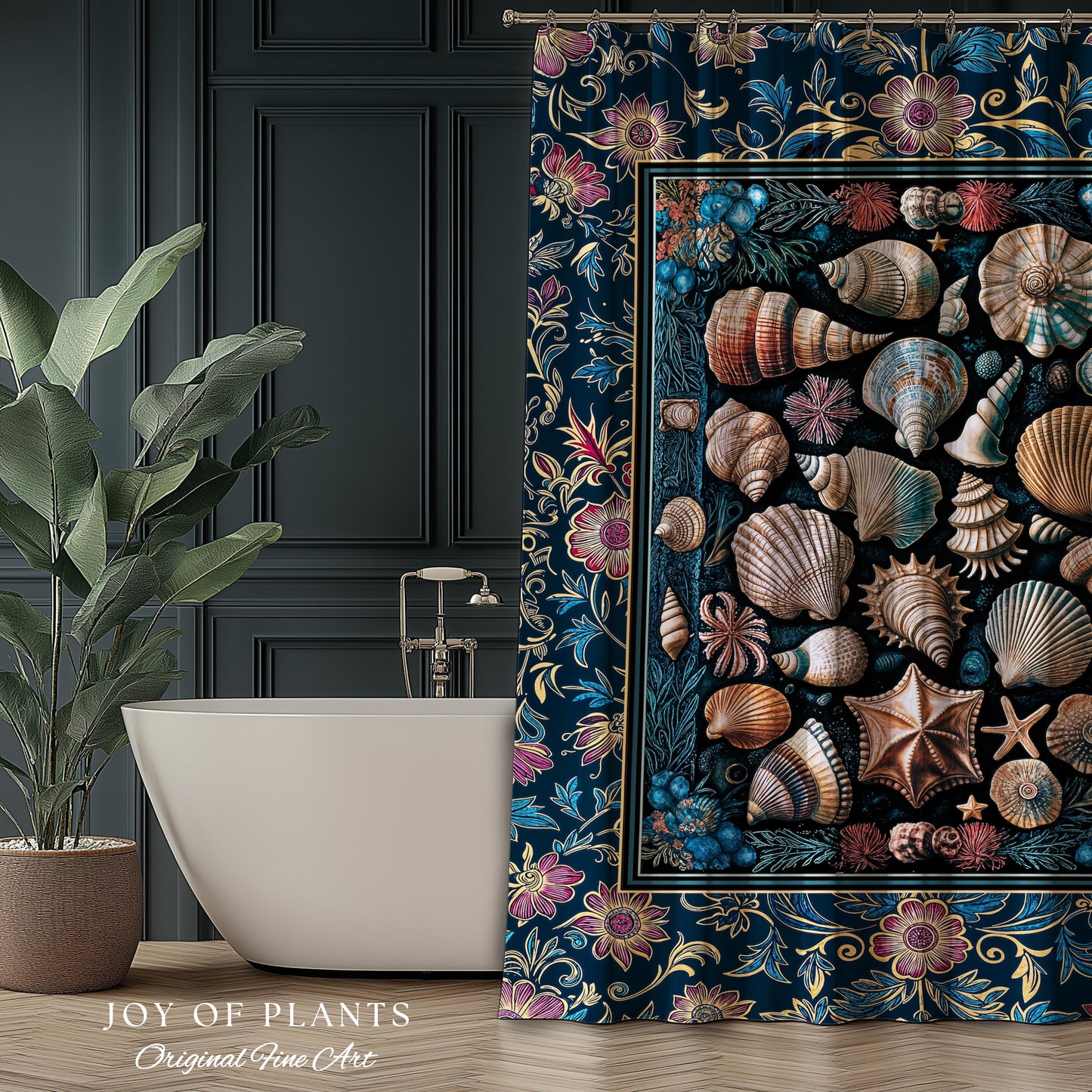 Colorful Nautical Aesthetic Shower Curtain | Ocean Inspired Lake Home Bathroom Accent Seashell Summer Beach Aesthetic Mermaidcore Gothic