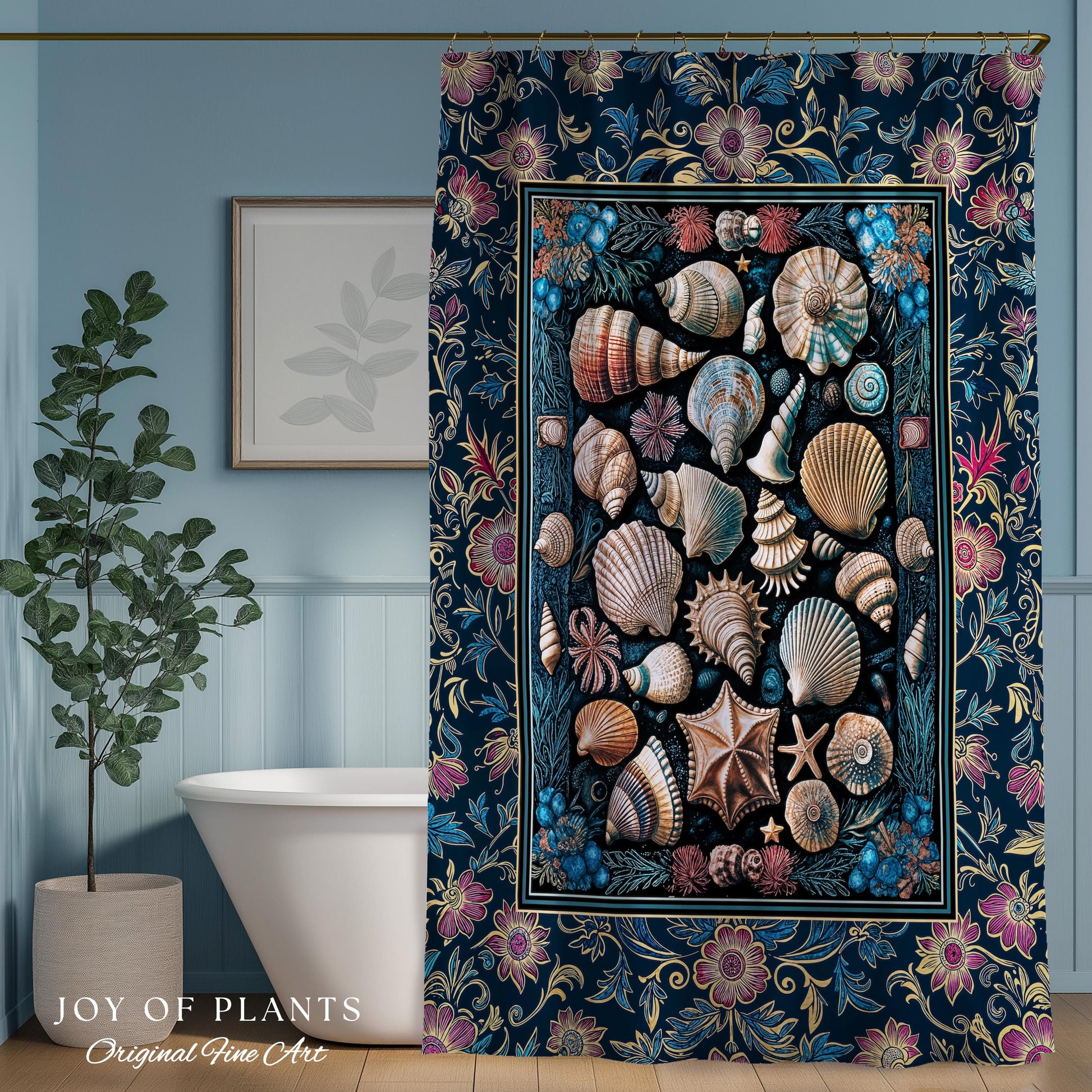 Colorful Nautical Aesthetic Shower Curtain | Ocean Inspired Lake Home Bathroom Accent Seashell Summer Beach Aesthetic Mermaidcore Gothic