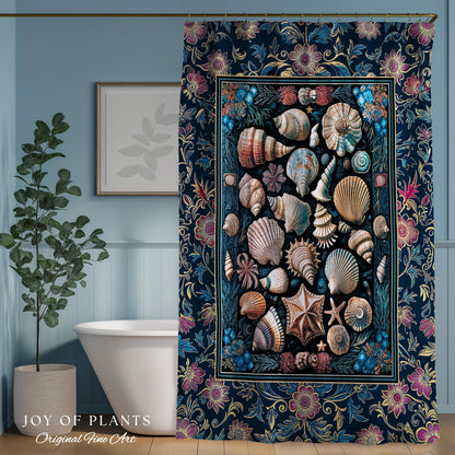 Colorful Nautical Aesthetic Shower Curtain | Ocean Inspired Lake Home Bathroom Accent Seashell Summer Beach Aesthetic Mermaidcore Gothic