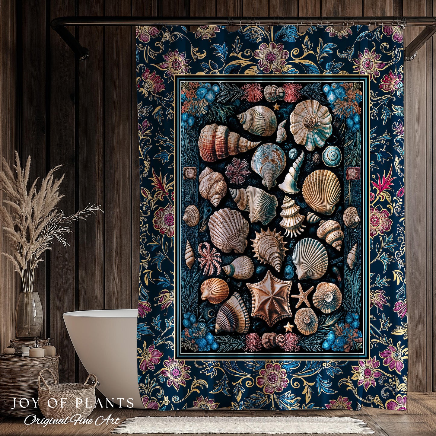 Colorful Nautical Aesthetic Shower Curtain | Ocean Inspired Lake Home Bathroom Accent Seashell Summer Beach Aesthetic Mermaidcore Gothic