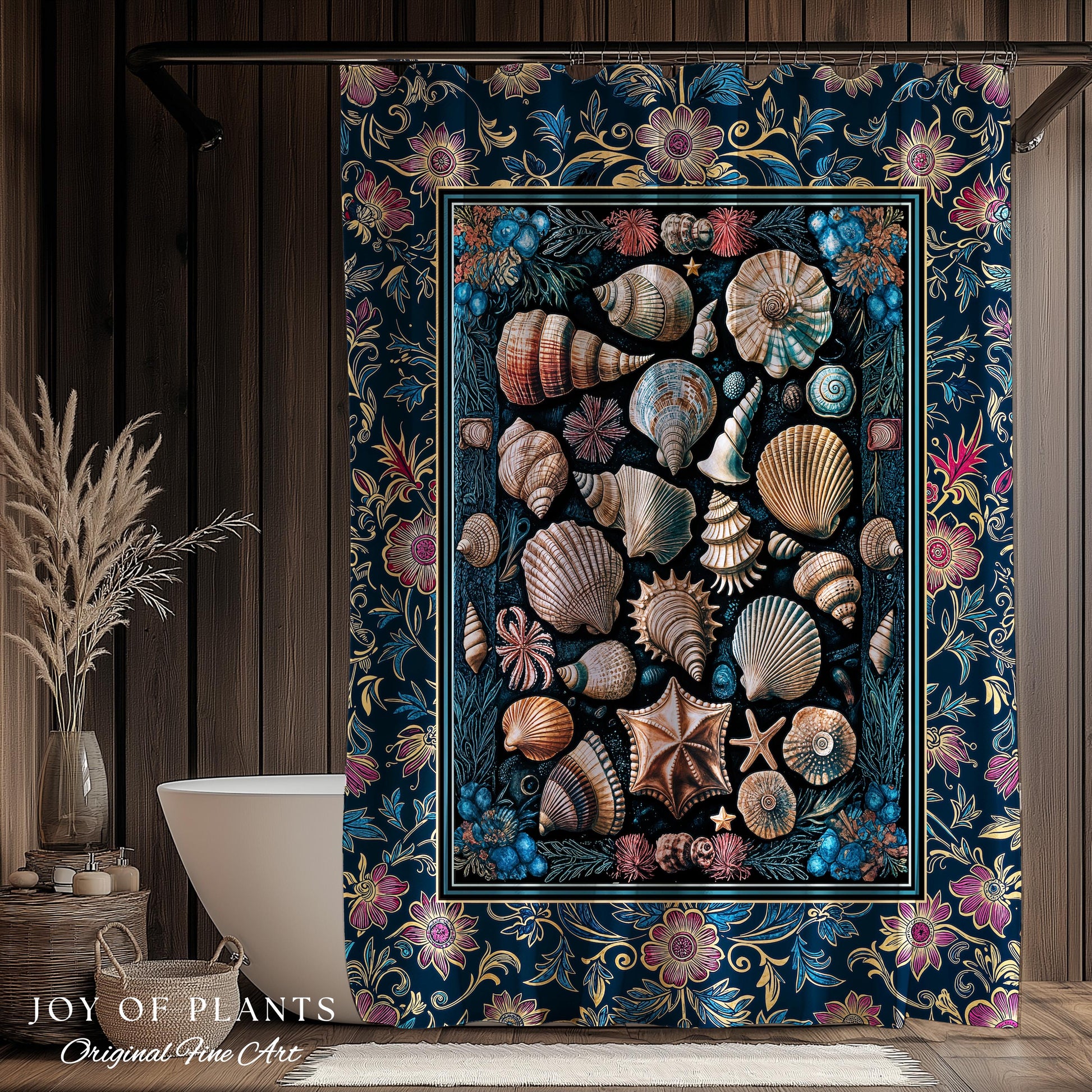 Colorful Nautical Aesthetic Shower Curtain | Ocean Inspired Lake Home Bathroom Accent Seashell Summer Beach Aesthetic Mermaidcore Gothic