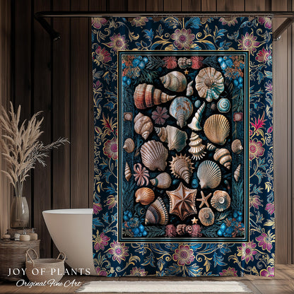 Colorful Nautical Aesthetic Shower Curtain | Ocean Inspired Lake Home Bathroom Accent Seashell Summer Beach Aesthetic Mermaidcore Gothic