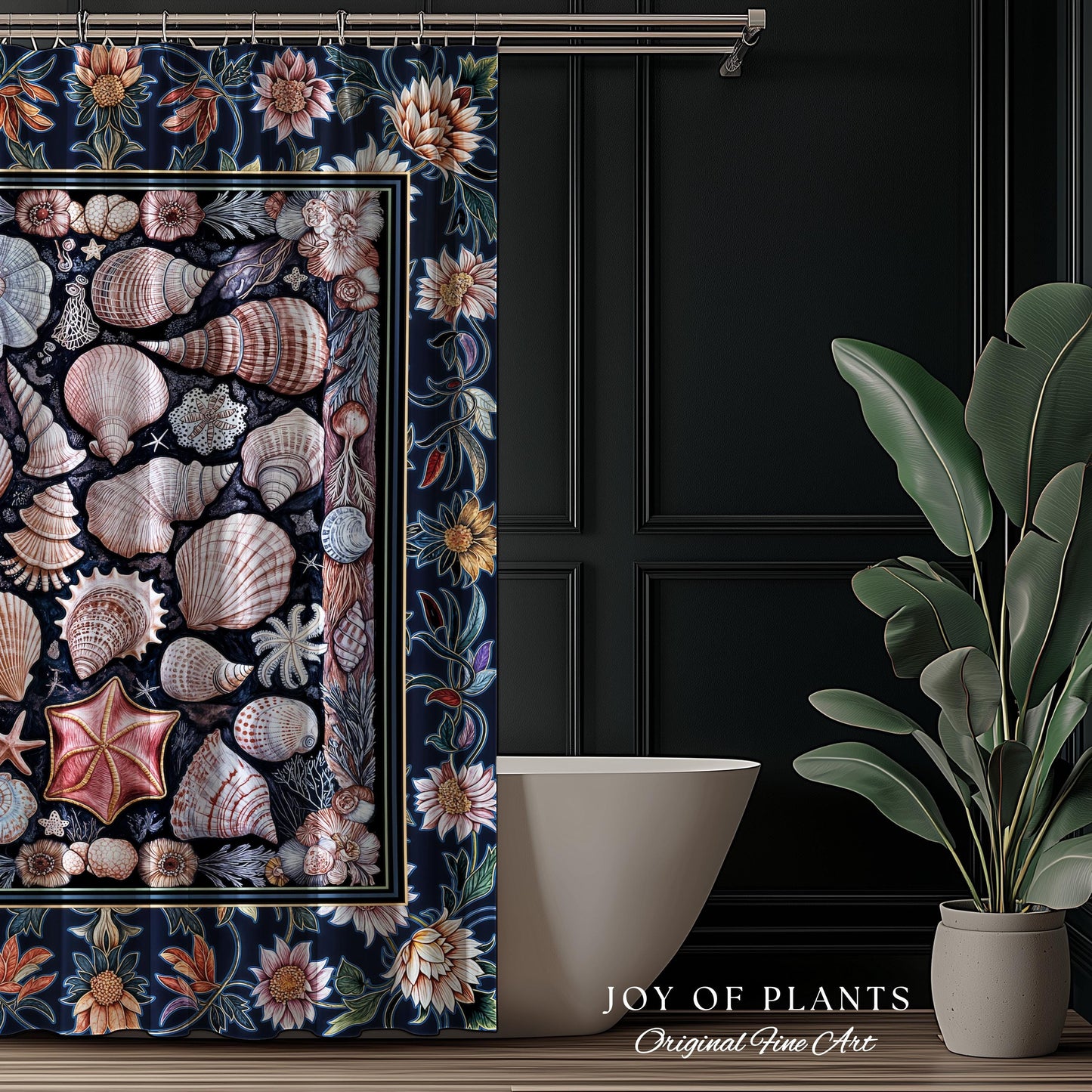 Coastal Pastel Seashell Shower Curtain | Vintage Ocean Inspired Beach Accent Marine Life Bathroom Summer Aesthetic Mermaid Decor Beachy Art