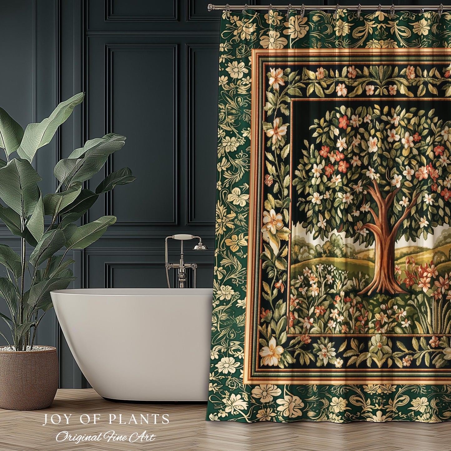 Botanical Tree of Life Bathroom Accent | Ornate Floral Heritage Decor Vintage Nature Aesthetic Cottagecore Fairycore Shower Curtain Woodland