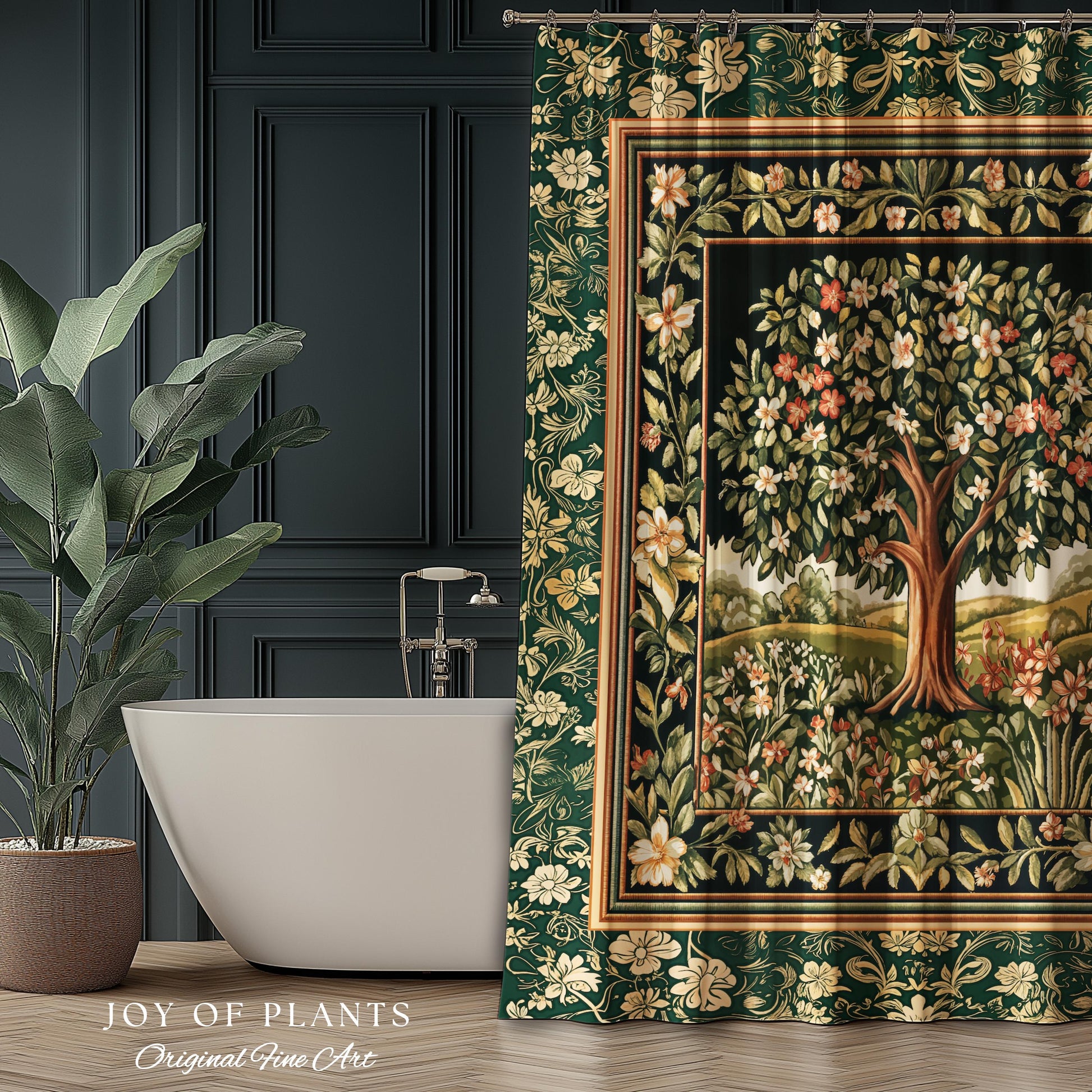 Botanical Tree of Life Bathroom Accent | Ornate Floral Heritage Decor Vintage Nature Aesthetic Cottagecore Fairycore Shower Curtain Woodland