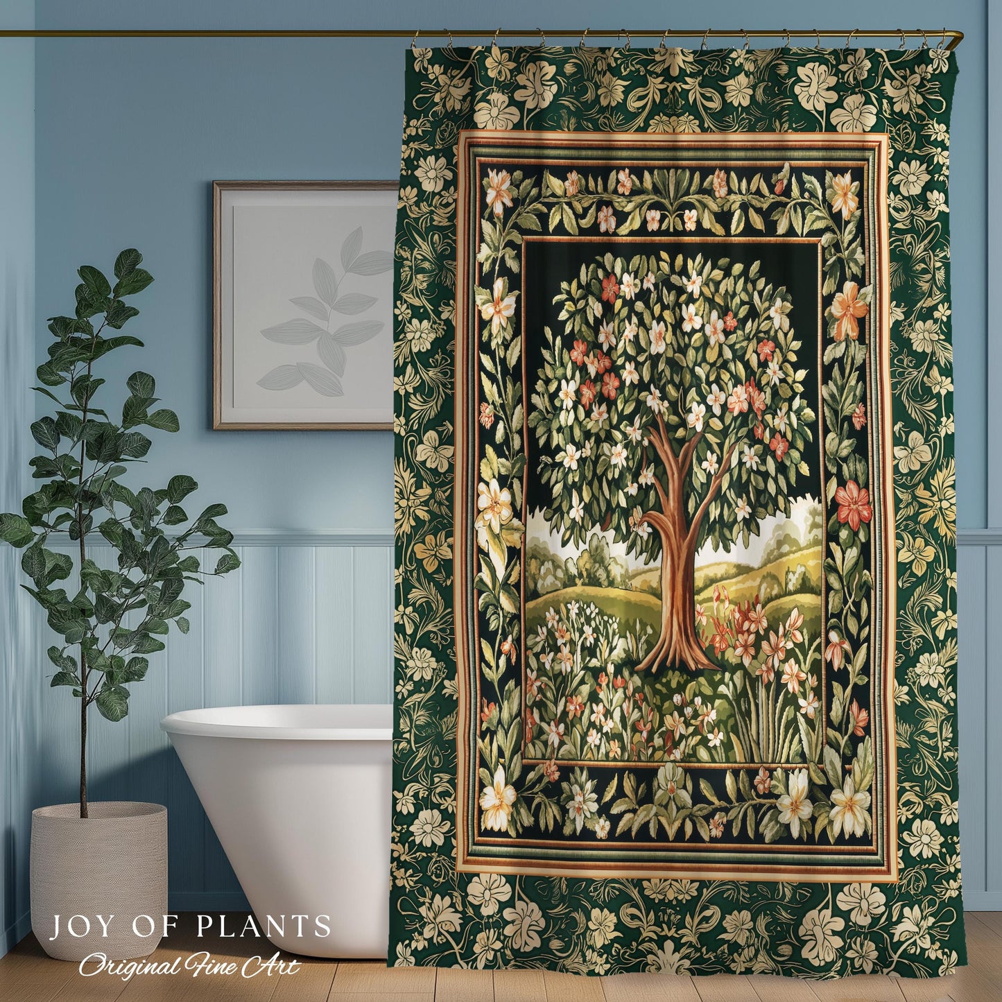 Botanical Tree of Life Bathroom Accent | Ornate Floral Heritage Decor Vintage Nature Aesthetic Cottagecore Fairycore Shower Curtain Woodland