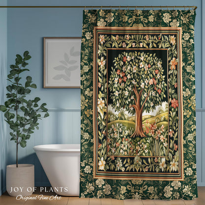 Botanical Tree of Life Bathroom Accent | Ornate Floral Heritage Decor Vintage Nature Aesthetic Cottagecore Fairycore Shower Curtain Woodland