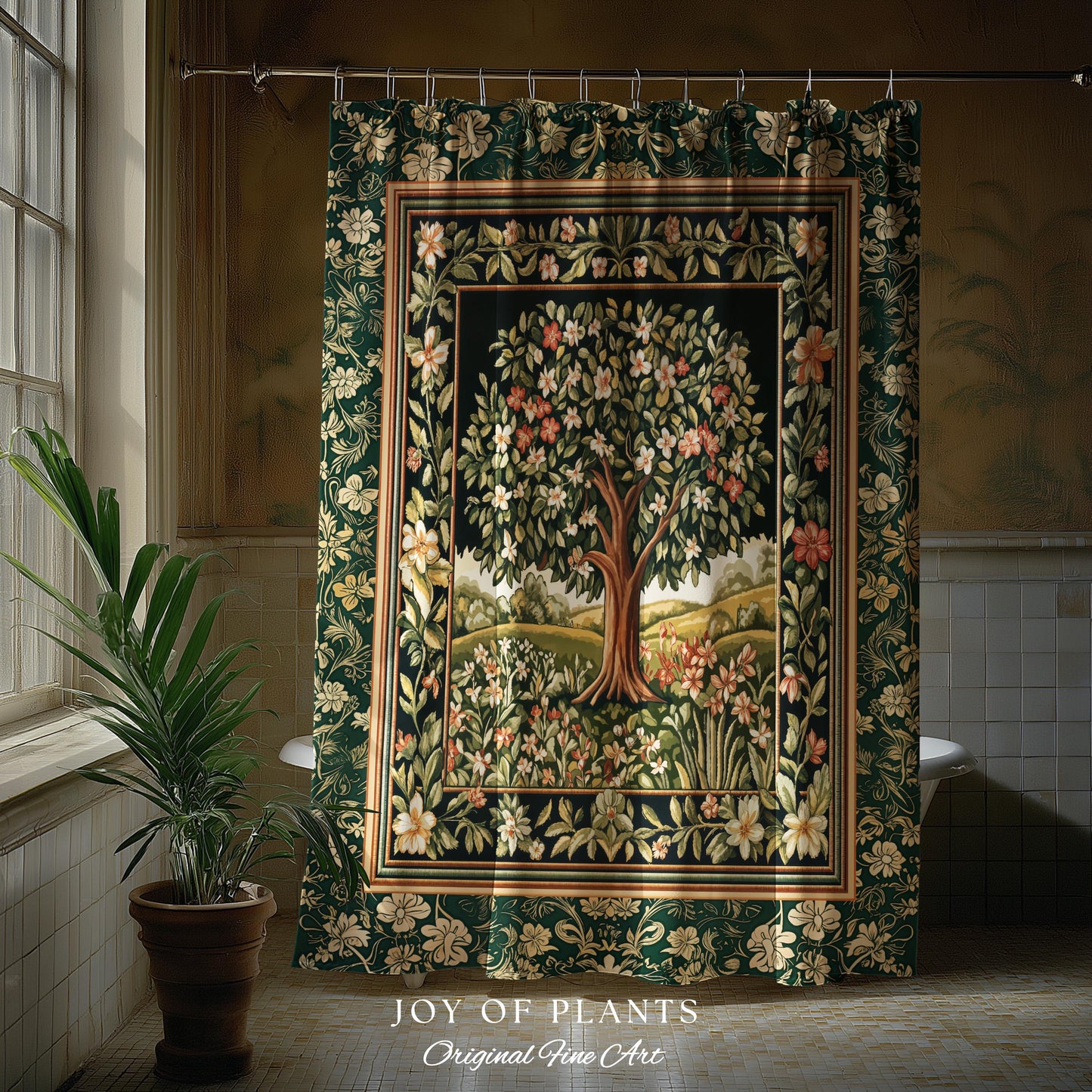Botanical Tree of Life Bathroom Accent | Ornate Floral Heritage Decor Vintage Nature Aesthetic Cottagecore Fairycore Shower Curtain Woodland