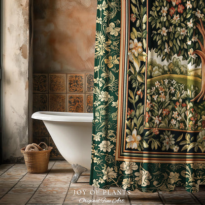 Botanical Tree of Life Bathroom Accent | Ornate Floral Heritage Decor Vintage Nature Aesthetic Cottagecore Fairycore Shower Curtain Woodland