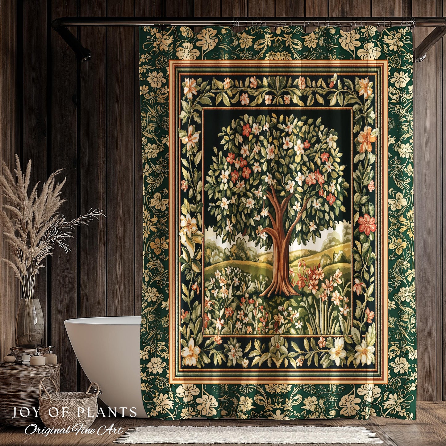 Botanical Tree of Life Bathroom Accent | Ornate Floral Heritage Decor Vintage Nature Aesthetic Cottagecore Fairycore Shower Curtain Woodland