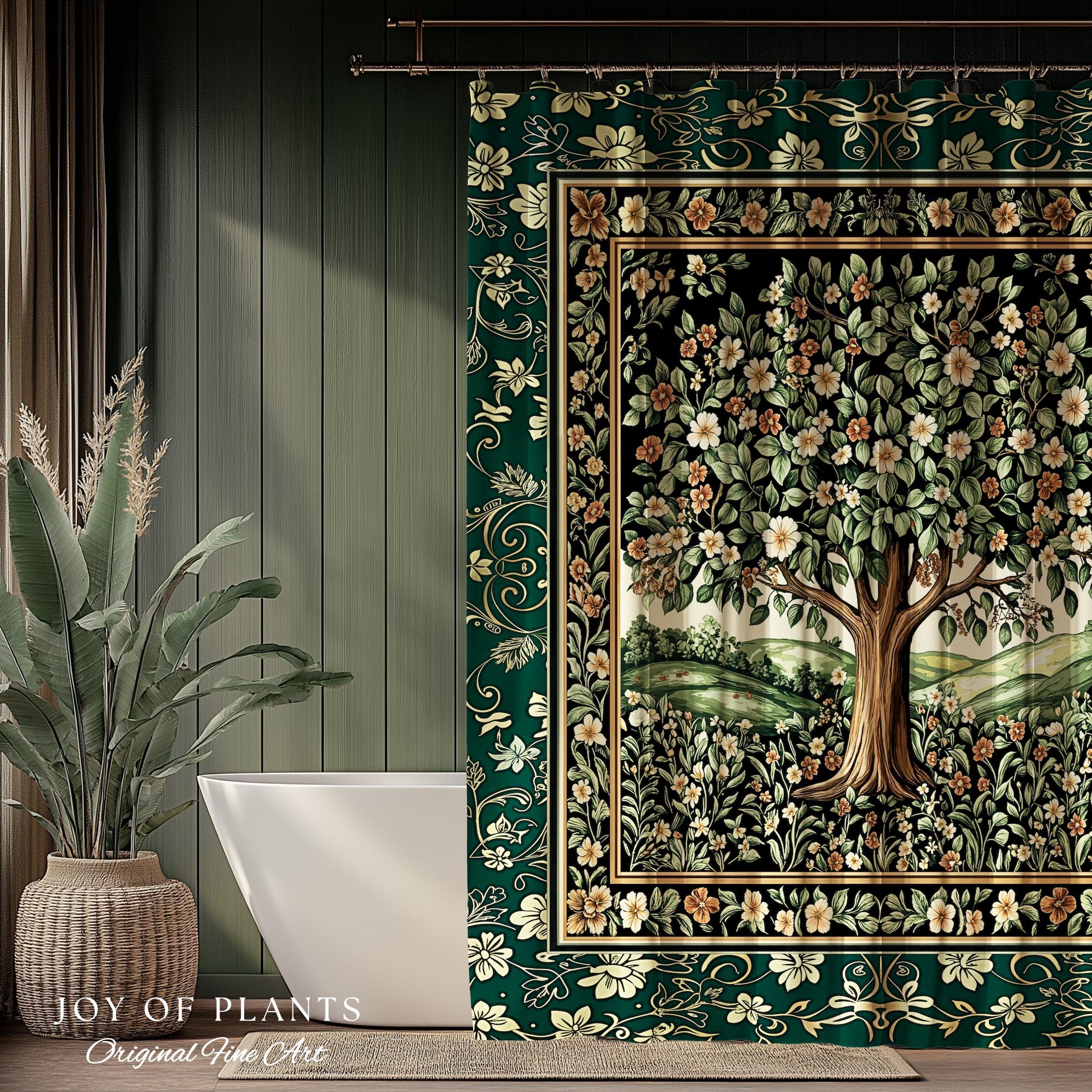 Fairytale Garden Timeless Bathroom Accent | Storybook Botanical Medieval Rustic Shower Curtain Folklore Romantic Cottage Inspired Cozy Bath