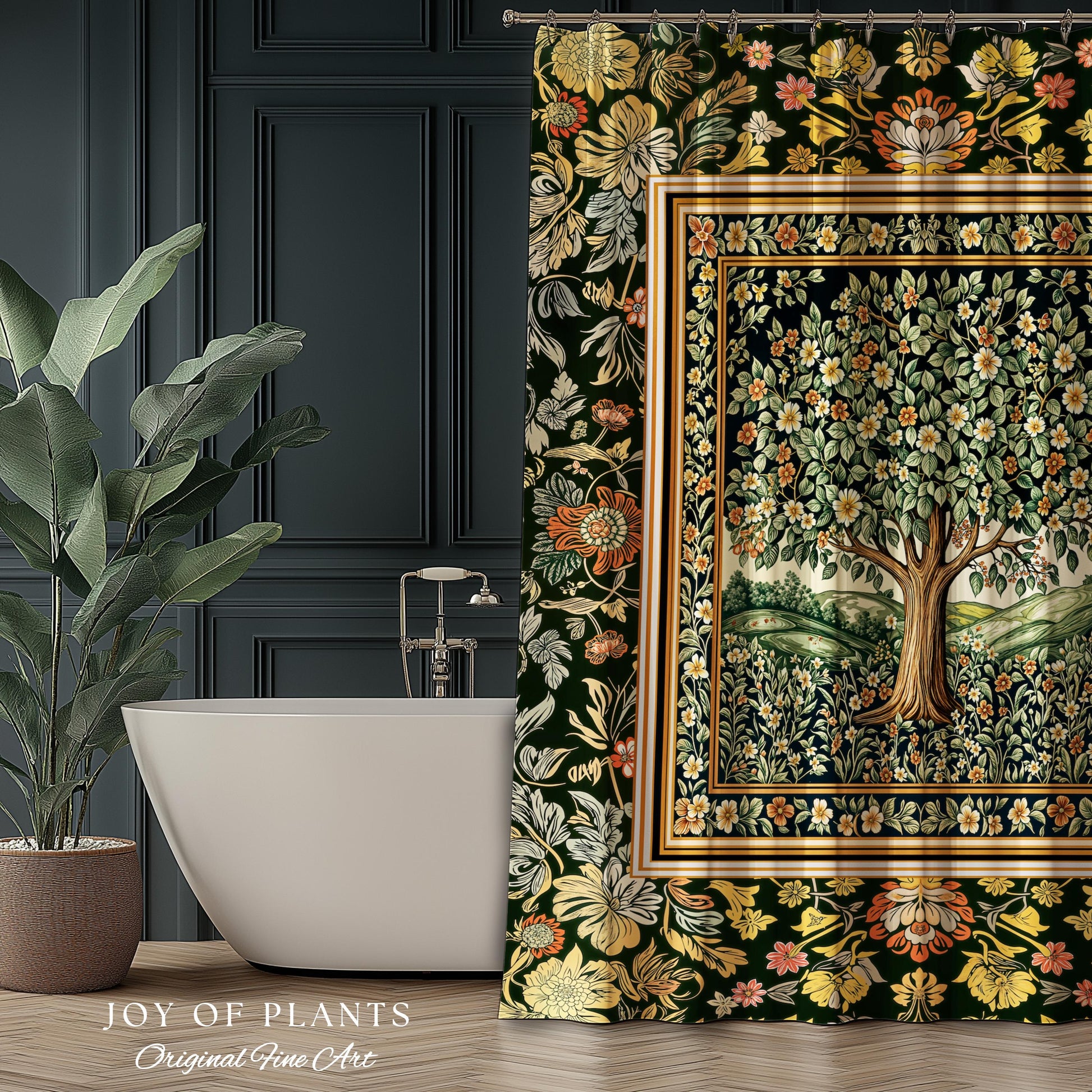 Rustic Fairytale Tree Bathroom Accent | Cozy Enchanted Nature Shower Curtain Romantic Forest Ethereal Vintage Floral Woodland Storybook Art
