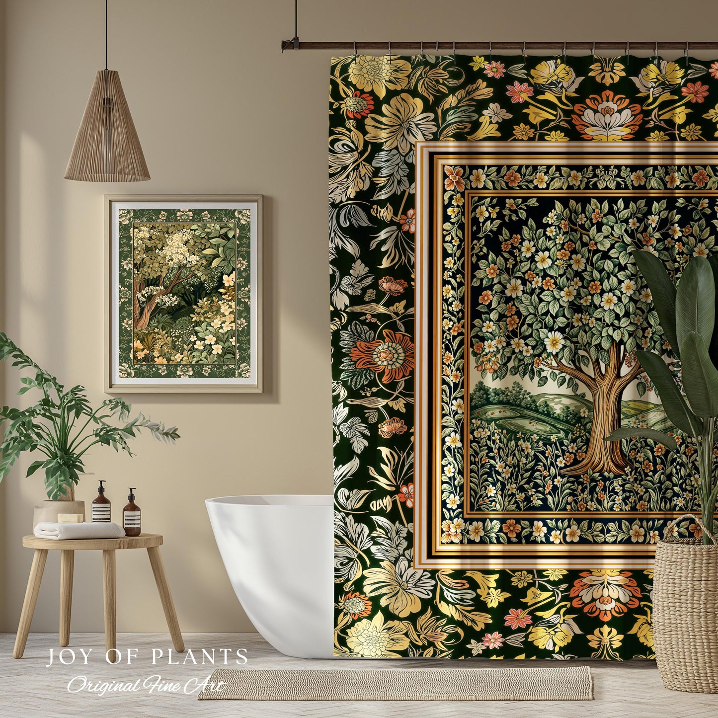 Rustic Fairytale Tree Bathroom Accent | Cozy Enchanted Nature Shower Curtain Romantic Forest Ethereal Vintage Floral Woodland Storybook Art