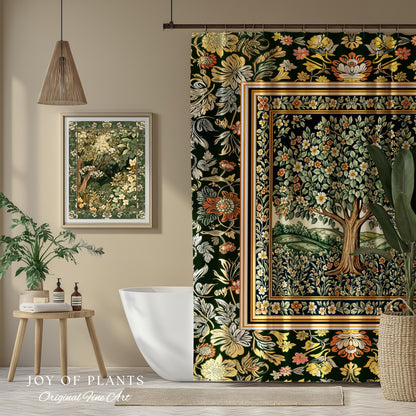 Rustic Fairytale Tree Bathroom Accent | Cozy Enchanted Nature Shower Curtain Romantic Forest Ethereal Vintage Floral Woodland Storybook Art