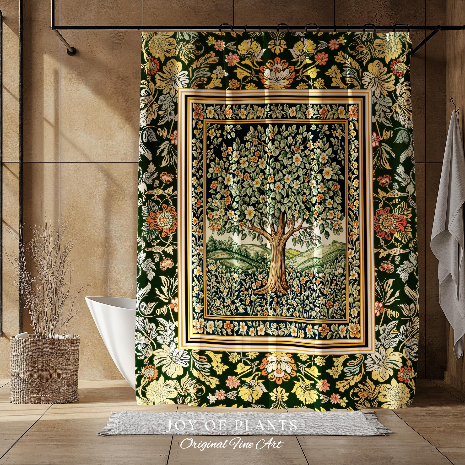 Rustic Fairytale Tree Bathroom Accent | Cozy Enchanted Nature Shower Curtain Romantic Forest Ethereal Vintage Floral Woodland Storybook Art