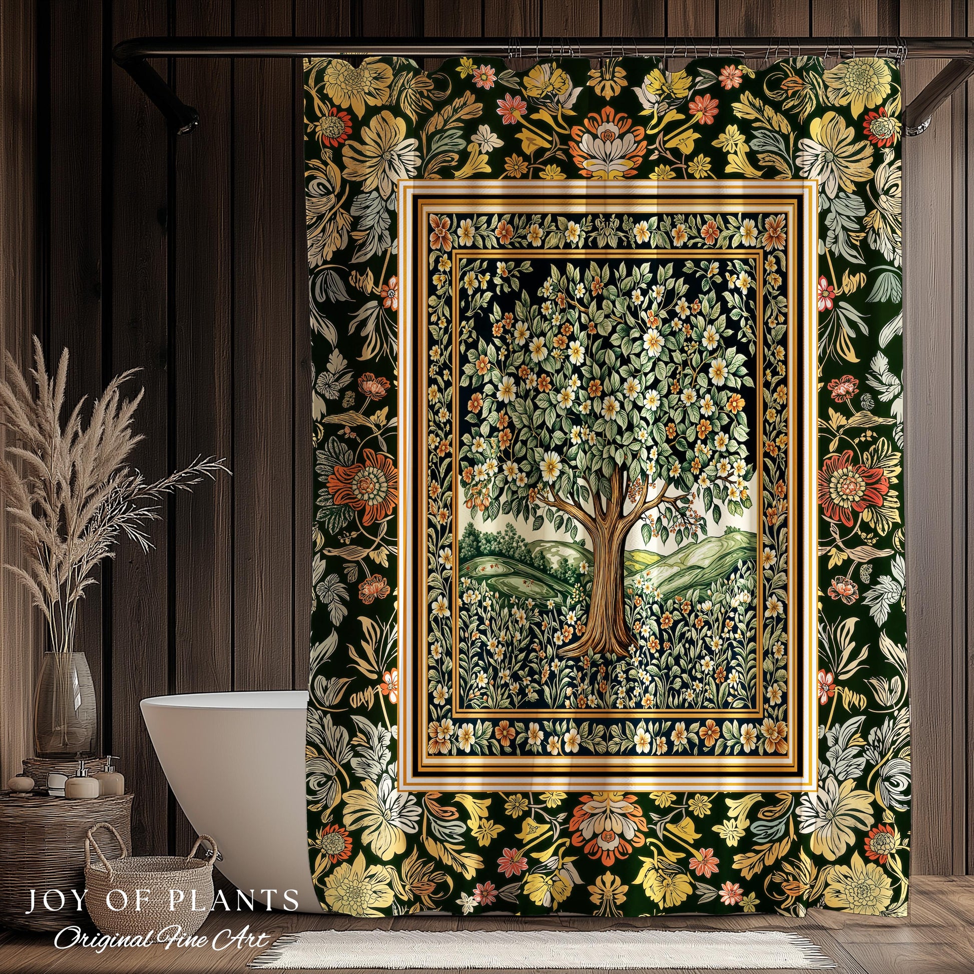 Rustic Fairytale Tree Bathroom Accent | Cozy Enchanted Nature Shower Curtain Romantic Forest Ethereal Vintage Floral Woodland Storybook Art