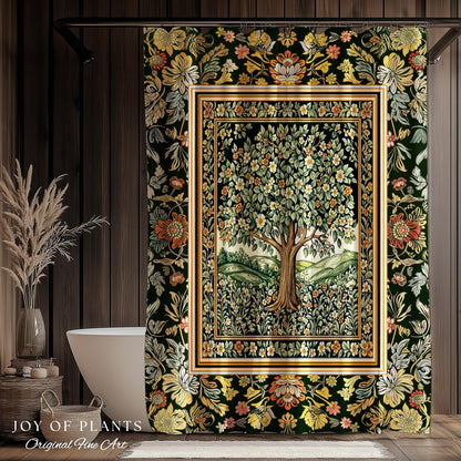 Rustic Fairytale Tree Bathroom Accent | Cozy Enchanted Nature Shower Curtain Romantic Forest Ethereal Vintage Floral Woodland Storybook Art