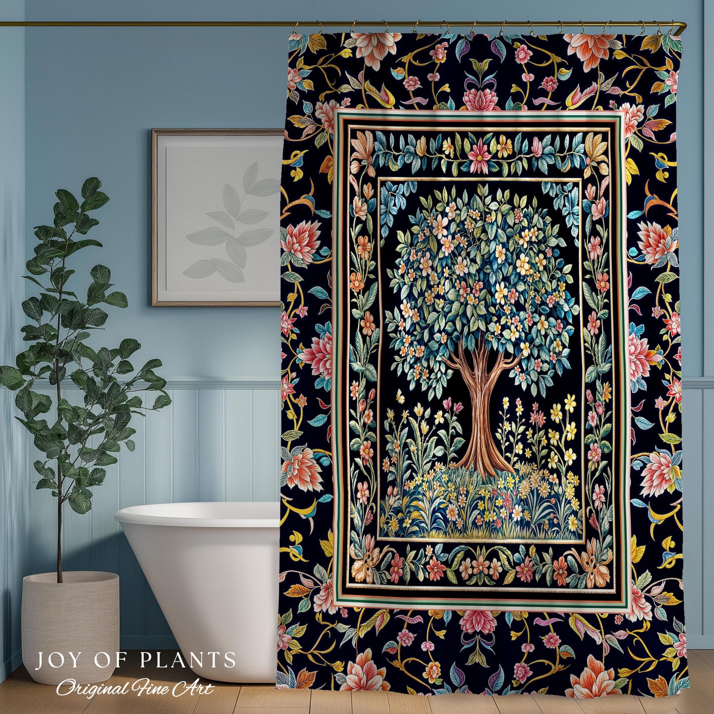 Eclectic Whimsy Tree of Life Bathroom Accent | Colorful Shower Curtain Forest Fairy Cottagecore Garden Folklore Floral Enchanted Pastel Bath