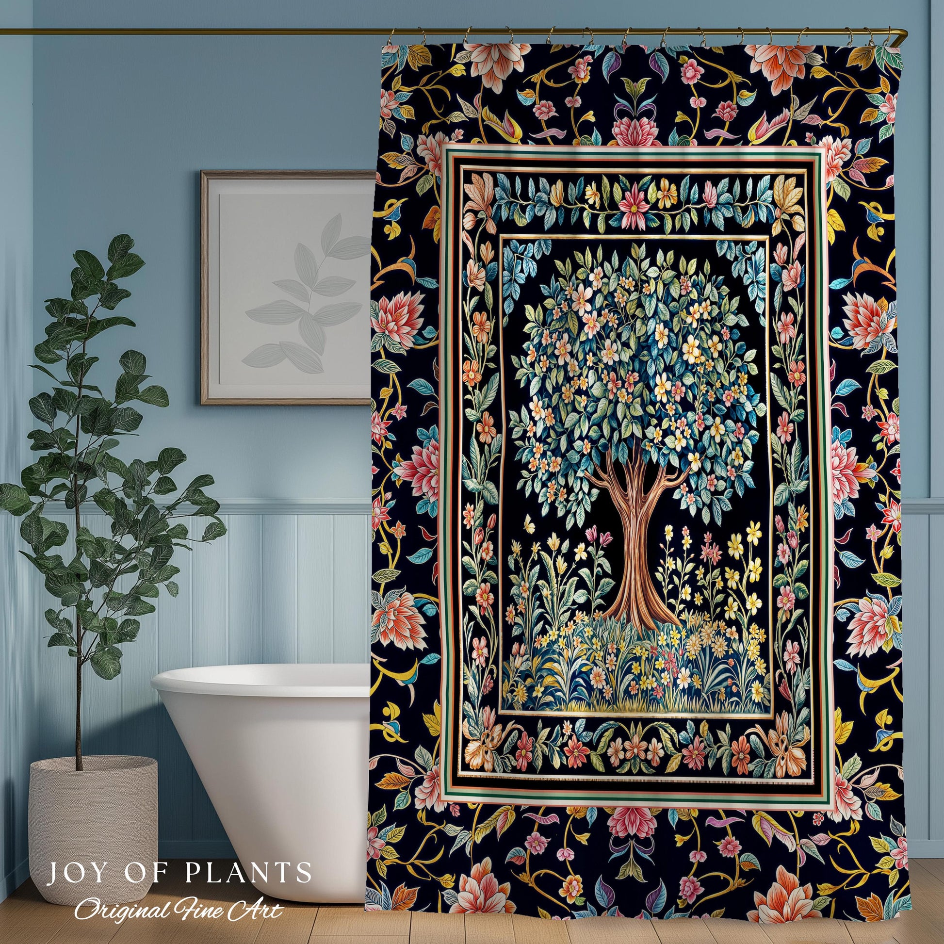 Eclectic Whimsy Tree of Life Bathroom Accent | Colorful Shower Curtain Forest Fairy Cottagecore Garden Folklore Floral Enchanted Pastel Bath