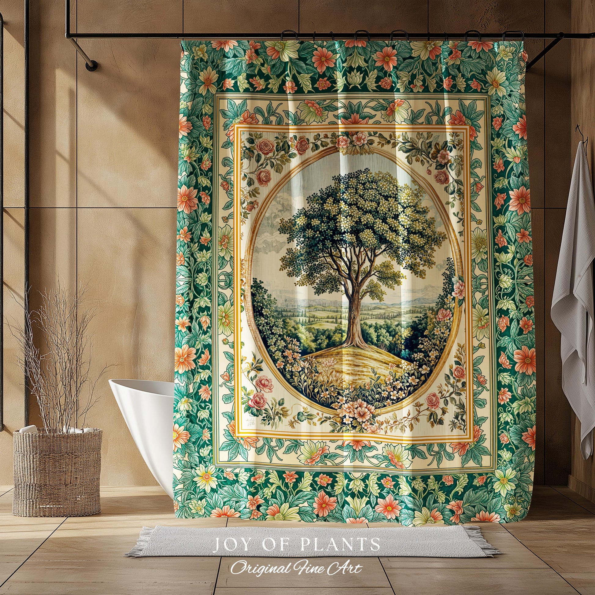 Romantic Ornate Botanical Countryside Bathroom | Victorian Shower Curtain Antique Botanical French Garden Style Chateau Floral Classical |