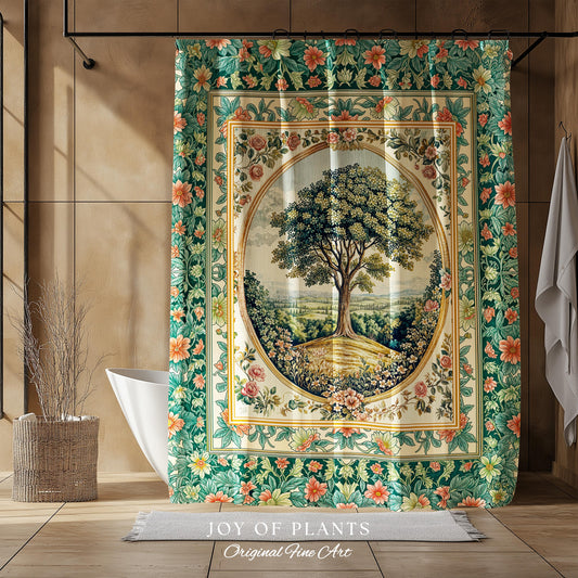 Romantic Ornate Botanical Countryside Bathroom | Victorian Shower Curtain Antique Botanical French Garden Style Chateau Floral Classical |