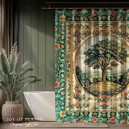 Romantic Ornate Botanical Countryside Bathroom | Victorian Shower Curtain Antique Botanical French Garden Style Chateau Floral Classical |