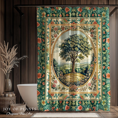 Romantic Ornate Botanical Countryside Bathroom | Victorian Shower Curtain Antique Botanical French Garden Style Chateau Floral Classical |