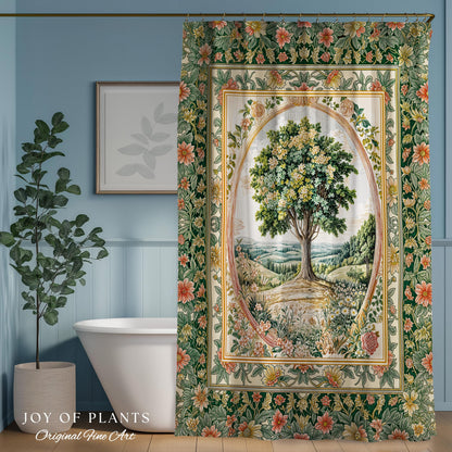 Chateau Garden Tree of Life Shower Curtain | French Provincial Landscape Antique Floral Accent Romantic Aesthetic Victorian Bathroom Decor |