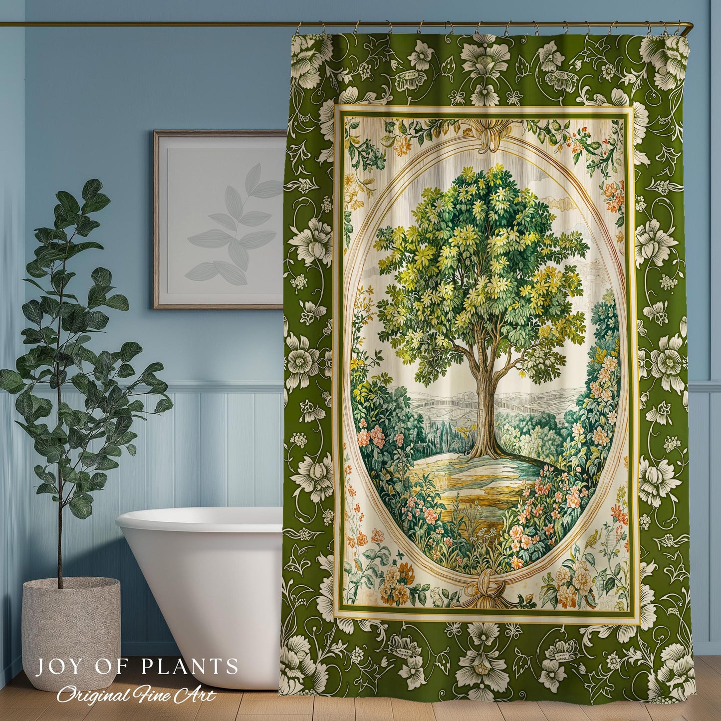 Victorian Soft Aesthetic Tree of Life Shower Curtain | Romantic Botanical Regency Decor Floral Enchanted Forest Green Cottagecore Bathroom |