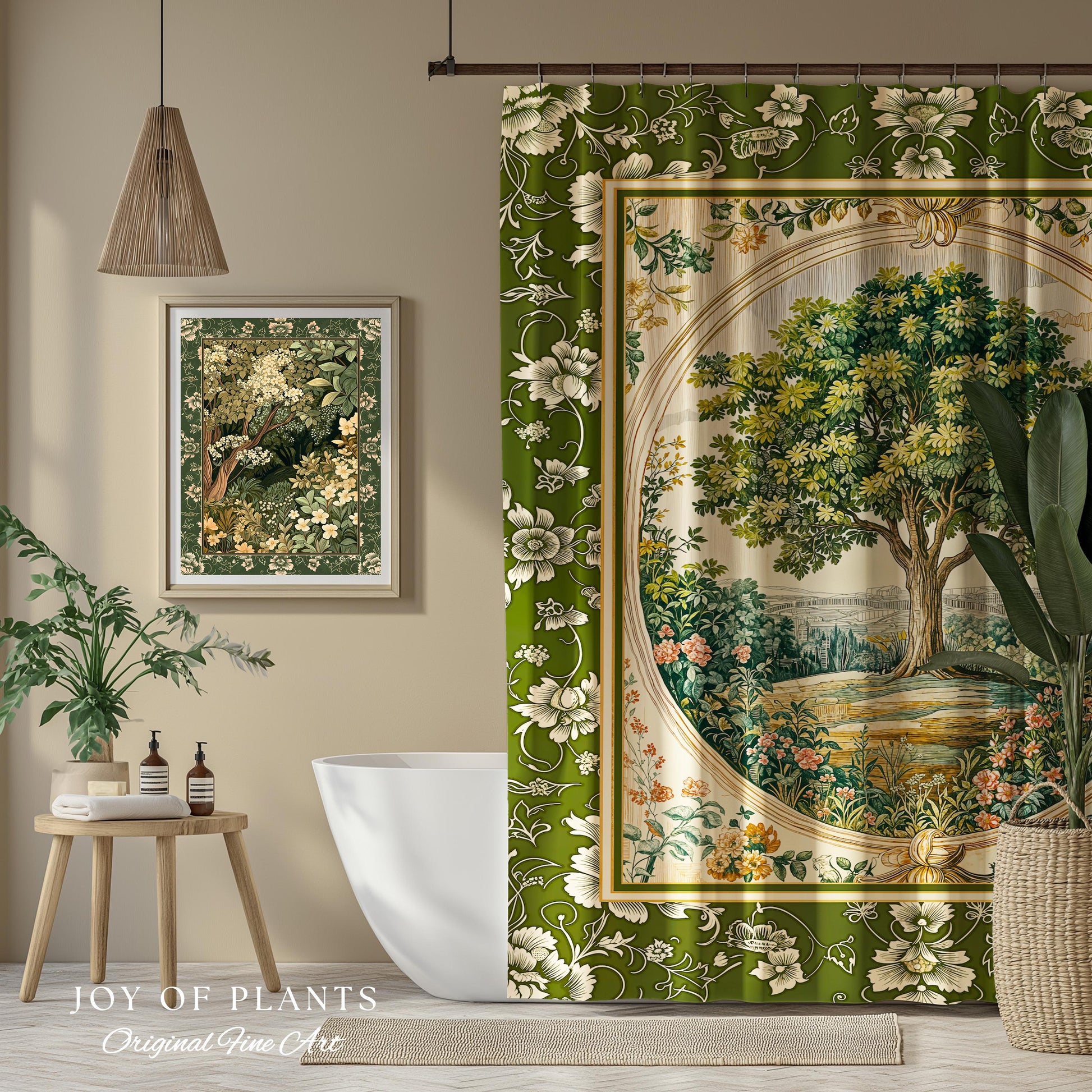 Victorian Soft Aesthetic Tree of Life Shower Curtain | Romantic Botanical Regency Decor Floral Enchanted Forest Green Cottagecore Bathroom |