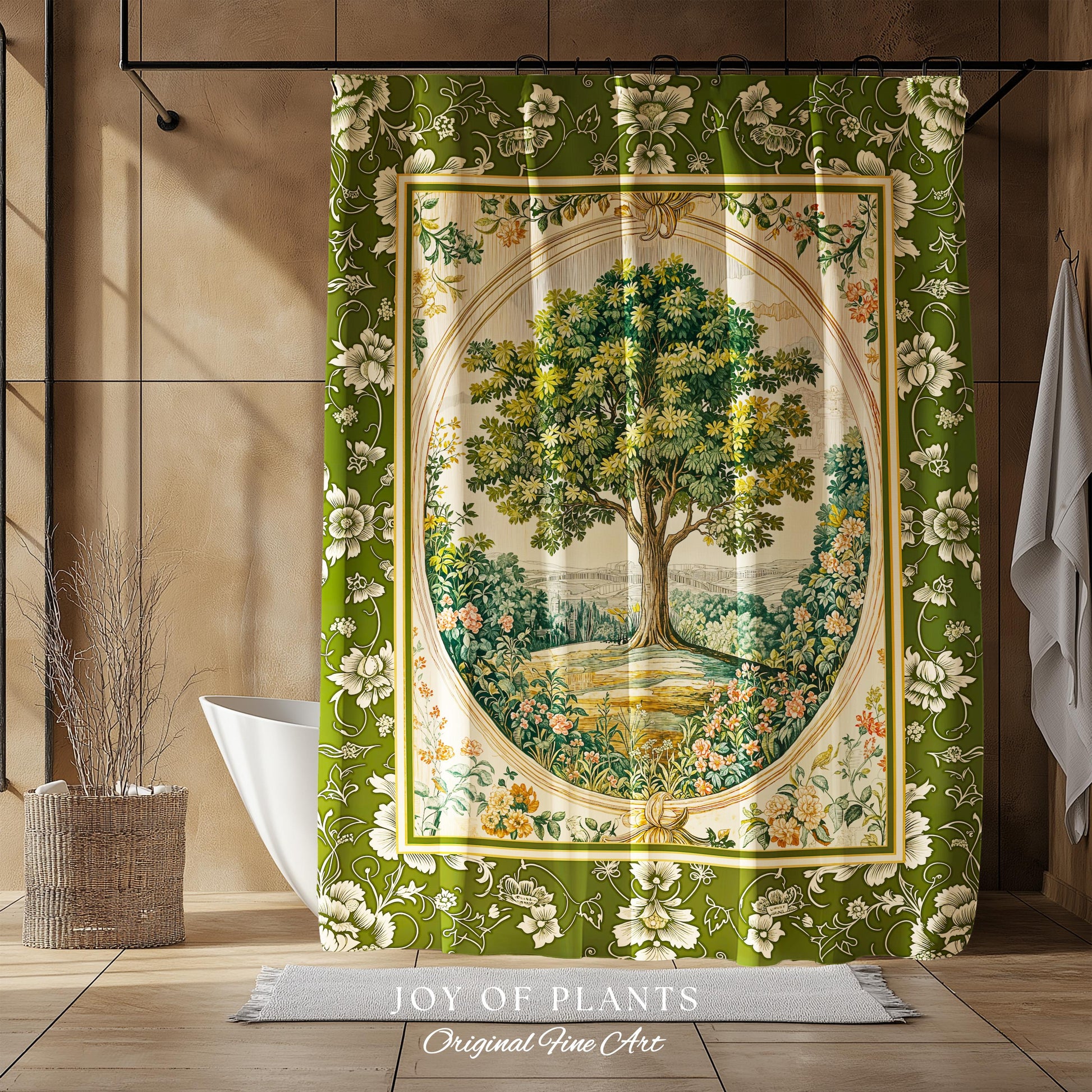 Victorian Soft Aesthetic Tree of Life Shower Curtain | Romantic Botanical Regency Decor Floral Enchanted Forest Green Cottagecore Bathroom |
