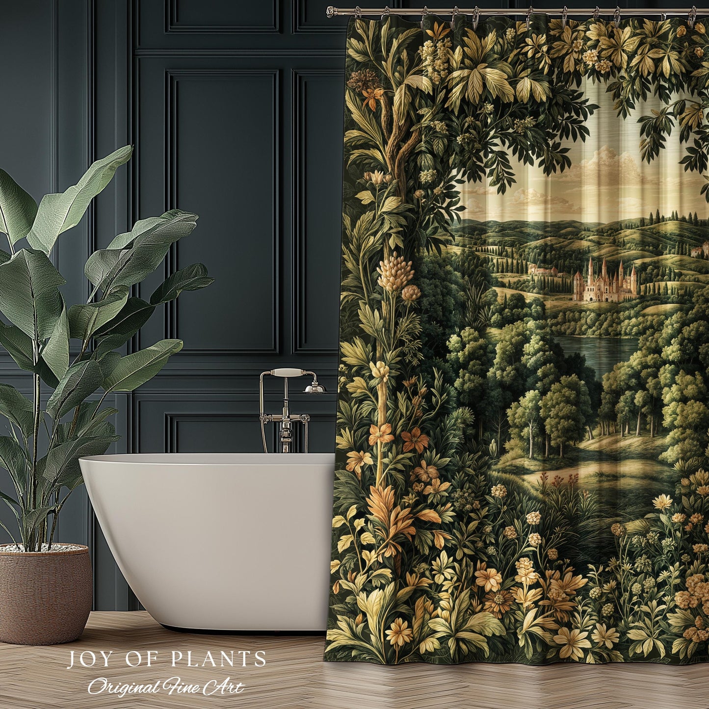Renaissance Aesthetic Shower Curtain | Whimsical Fairytale Botanical Magic Garden Bathroom Decor Fairycore Woodland Natural Elegance Style