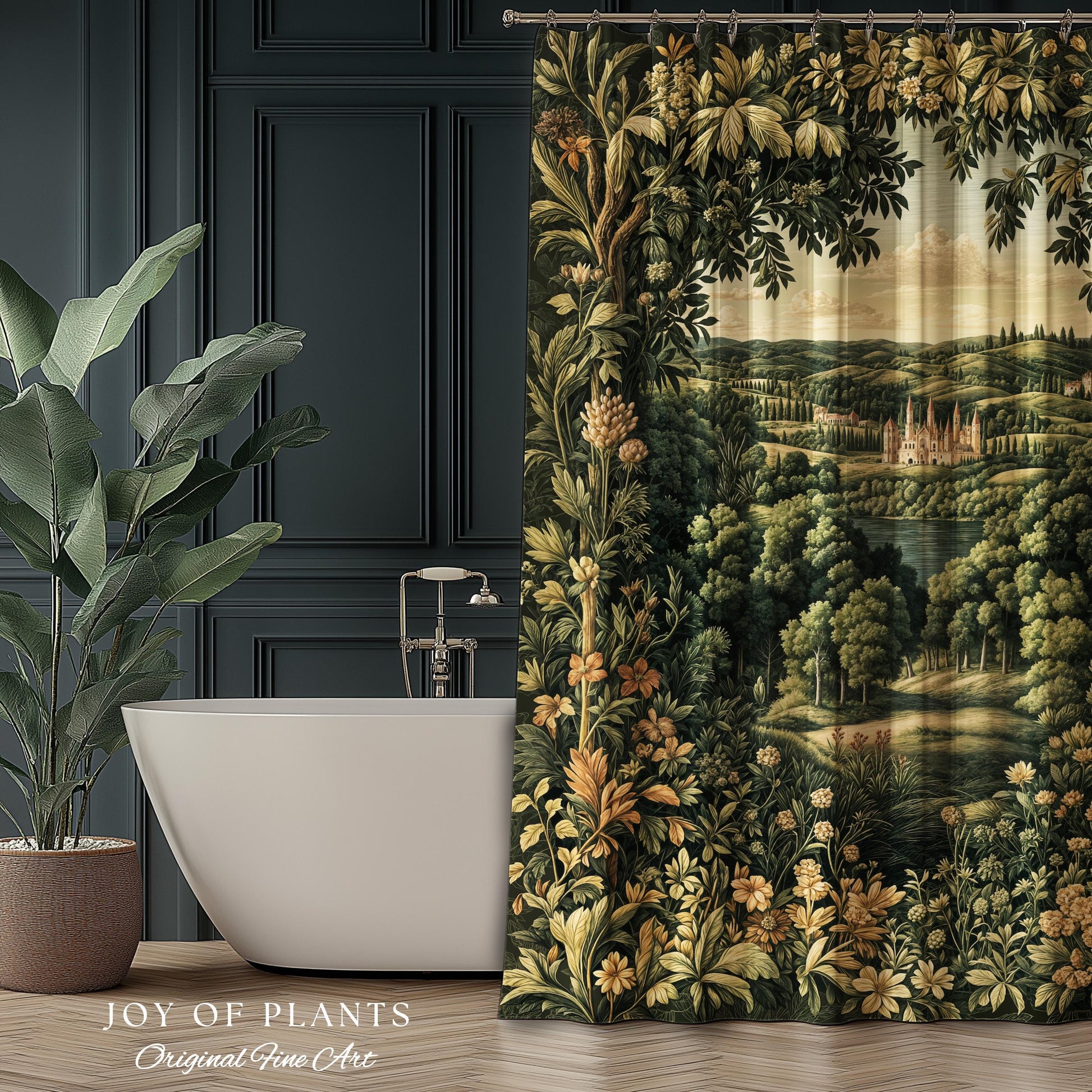 Renaissance Aesthetic Shower Curtain | Whimsical Fairytale Botanical Magic Garden Bathroom Decor Fairycore Woodland Natural Elegance Style