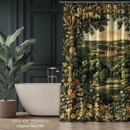 Renaissance Aesthetic Shower Curtain | Whimsical Fairytale Botanical Magic Garden Bathroom Decor Fairycore Woodland Natural Elegance Style