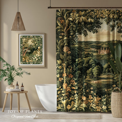 Renaissance Aesthetic Shower Curtain | Whimsical Fairytale Botanical Magic Garden Bathroom Decor Fairycore Woodland Natural Elegance Style