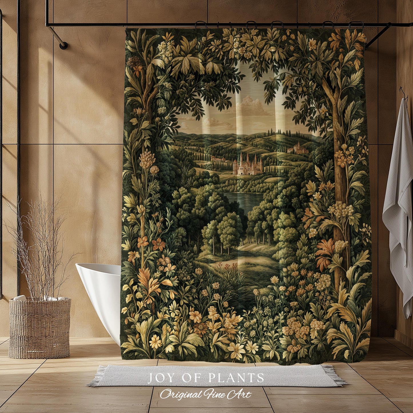 Renaissance Aesthetic Shower Curtain | Whimsical Fairytale Botanical Magic Garden Bathroom Decor Fairycore Woodland Natural Elegance Style
