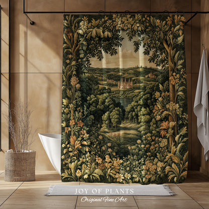 Renaissance Aesthetic Shower Curtain | Whimsical Fairytale Botanical Magic Garden Bathroom Decor Fairycore Woodland Natural Elegance Style