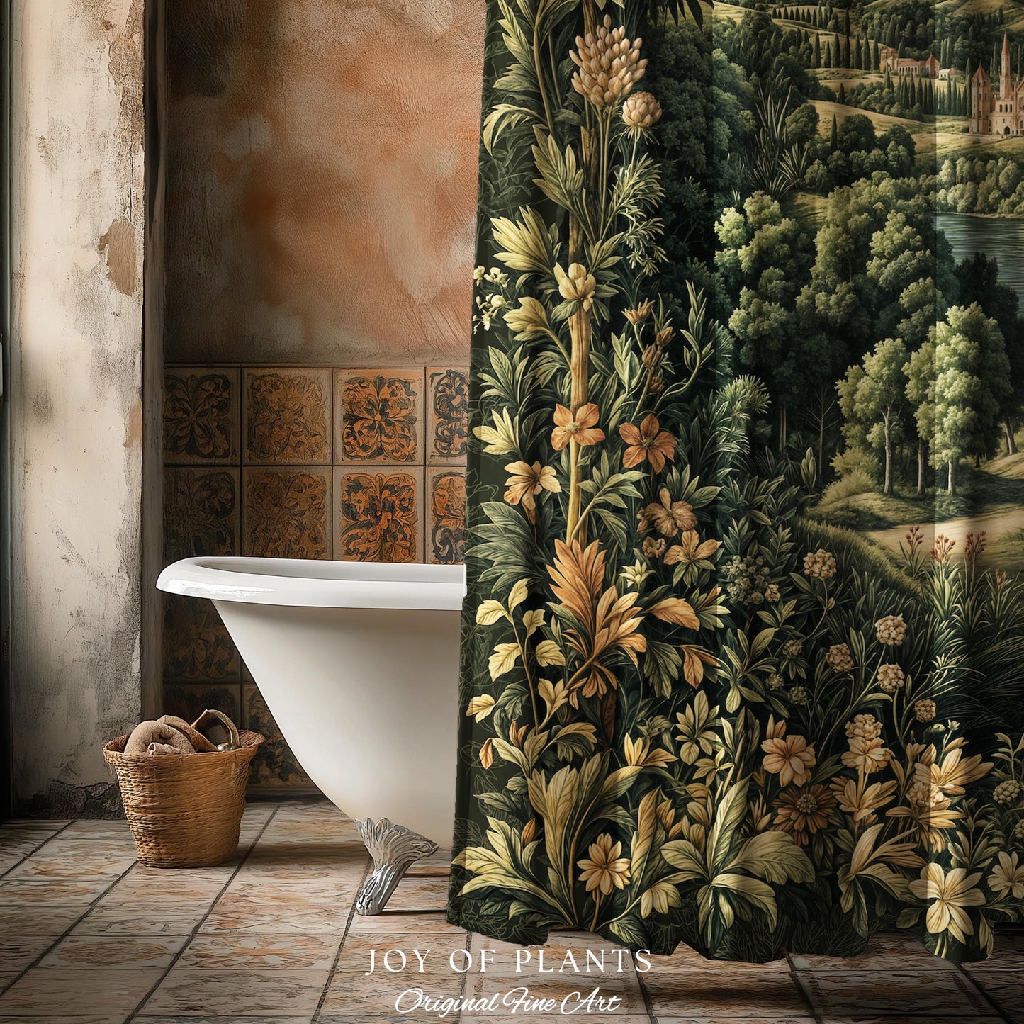 Renaissance Aesthetic Shower Curtain | Whimsical Fairytale Botanical Magic Garden Bathroom Decor Fairycore Woodland Natural Elegance Style