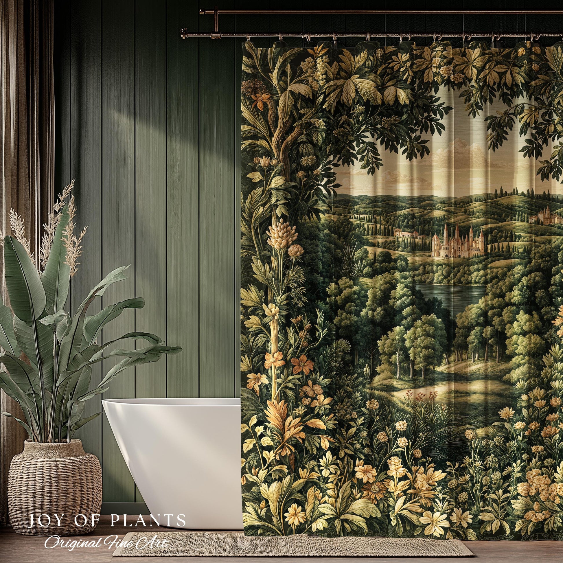 Renaissance Aesthetic Shower Curtain | Whimsical Fairytale Botanical Magic Garden Bathroom Decor Fairycore Woodland Natural Elegance Style