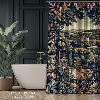 Elegant Rococo Landscape Botanical Shower Curtain | Romantic Victorian Elegance Medieval Gothic Fairytale Floral Bathroom Baroque Style |