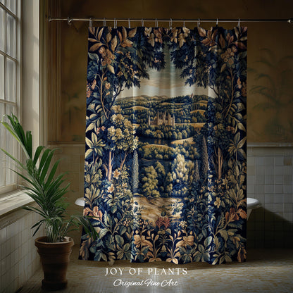 Elegant Rococo Landscape Botanical Shower Curtain | Romantic Victorian Elegance Medieval Gothic Fairytale Floral Bathroom Baroque Style |