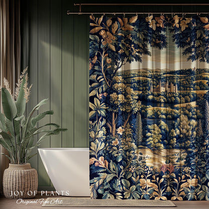 Elegant Rococo Landscape Botanical Shower Curtain | Romantic Victorian Elegance Medieval Gothic Fairytale Floral Bathroom Baroque Style |