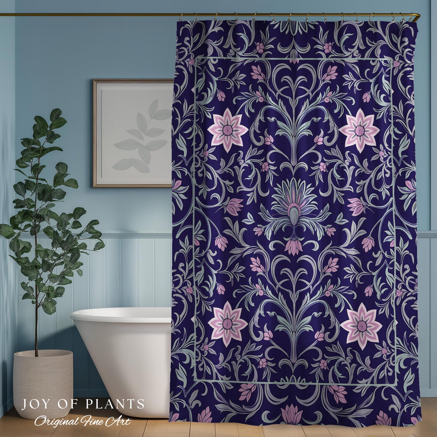 Art Deco Aesthetic Shower Curtain Floral | Whimsical Maximalist Ornate Dark Renaissance Style Aesthetic Bathroom Lavender Purple Botanical