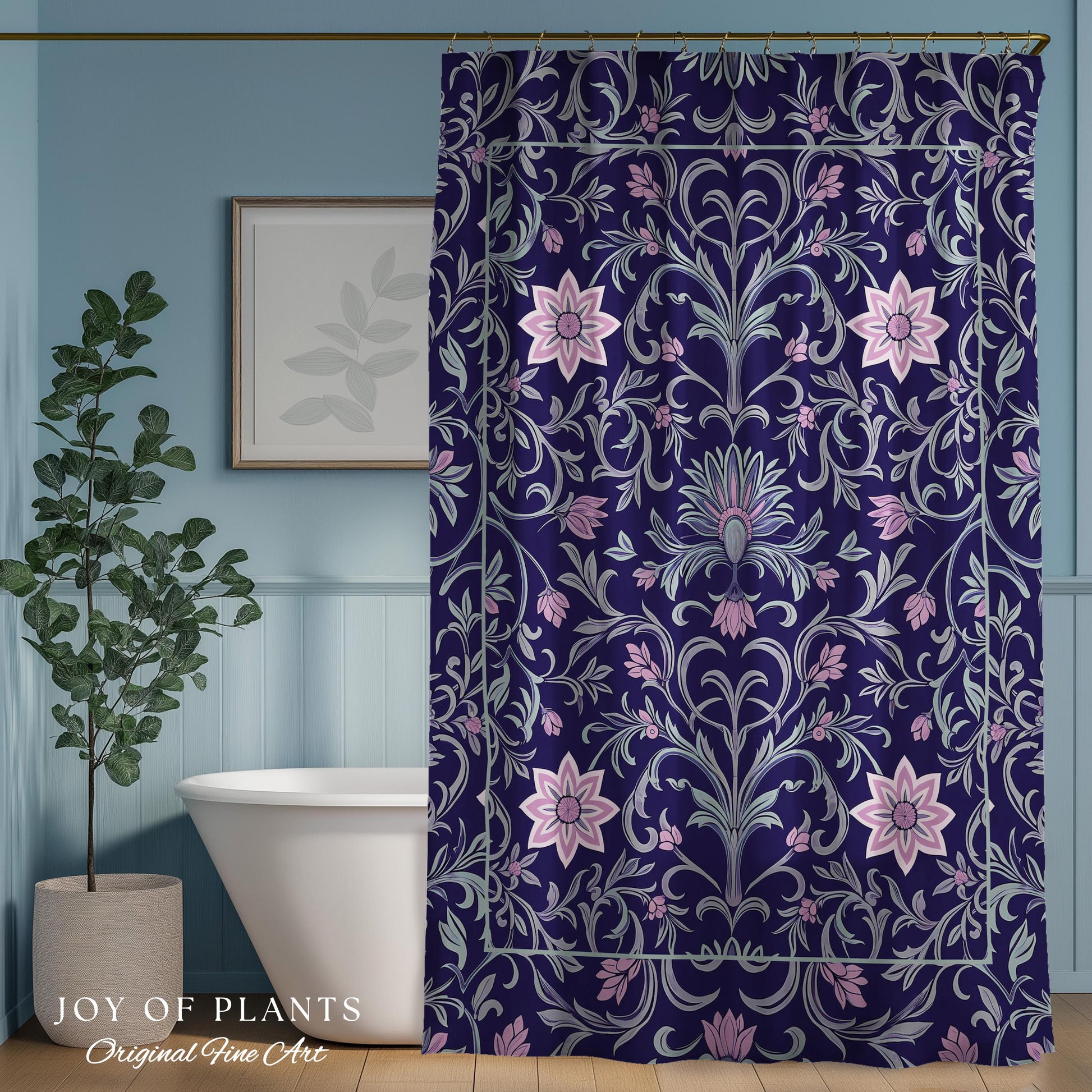 Art Deco Aesthetic Shower Curtain Floral | Whimsical Maximalist Ornate Dark Renaissance Style Aesthetic Bathroom Lavender Purple Botanical