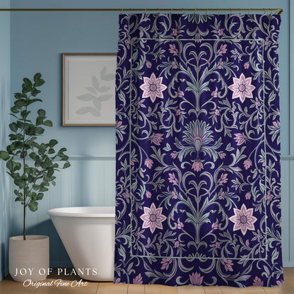 Art Deco Aesthetic Shower Curtain Floral | Whimsical Maximalist Ornate Dark Renaissance Style Aesthetic Bathroom Lavender Purple Botanical