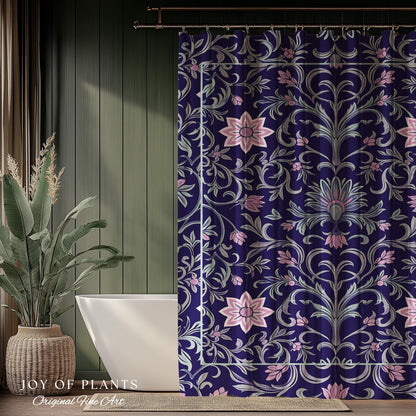 Art Deco Aesthetic Shower Curtain Floral | Whimsical Maximalist Ornate Dark Renaissance Style Aesthetic Bathroom Lavender Purple Botanical