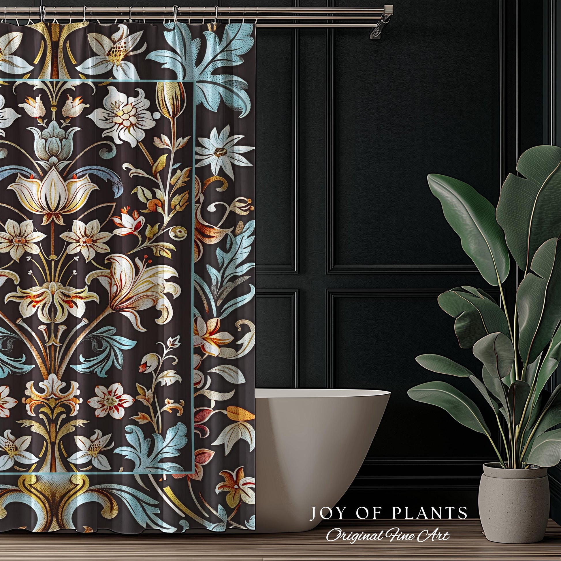 Whimsical Art Nouveau Shower Curtain Floral Victorian Whimsigothic Botanical Vintage Academia Decor William Morris Inspired Elegant Bathroom