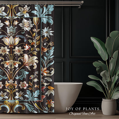 Whimsical Art Nouveau Shower Curtain Floral Victorian Whimsigothic Botanical Vintage Academia Decor William Morris Inspired Elegant Bathroom